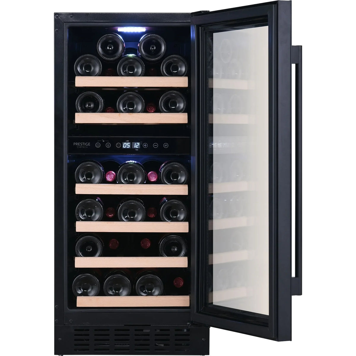 Temptech Prestige PRESQ38DB-24 onderbouw wijnkoelkast, vooraanzicht met open deur