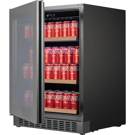Temptech Oslo OFX60SRB-24 onderbouw koelkast, schuin met open deur