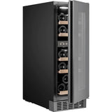 Temptech Oslo OX30DRB-24 onderbouw wijnkoelkast, schuin met deur op een kier